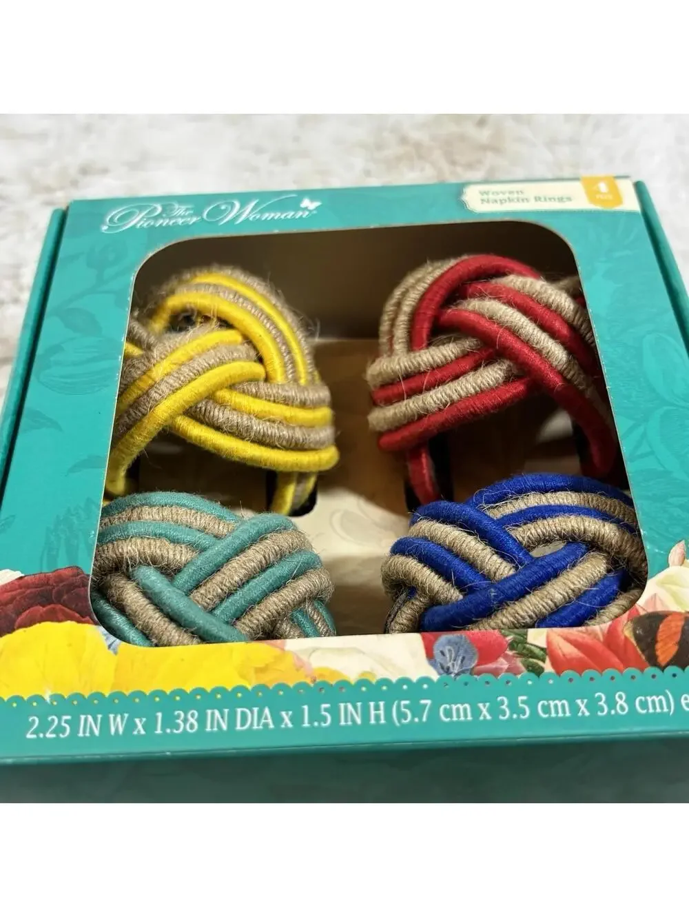 The Pioneer Woman Woven Napkin Rings 12pc (3 Boxes) Colorful Rope Knot NEW
